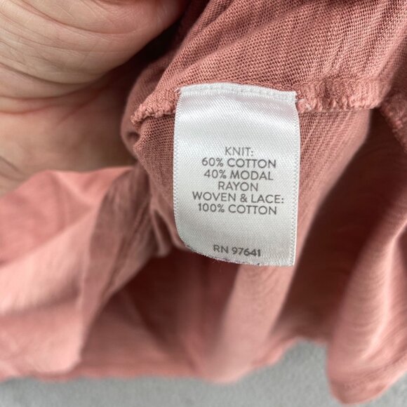 J Jill Top Womens Extra Large Blush Pink Slub Knit 3/4 Sleeve Pleat Lace Stretch - Picture 6 of 10